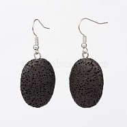 Dyed Oval Synthetic Lava Rock Gemstone Dangle Earrings, with Platinum Plated Brass Ear Hooks, Black, 46mm, Pin: 0.8mm(EJEW-JE01689)
