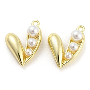 Alloy with ABS Plastic Imitation Pearl Pendants, Heart Charm, Golden, 22x17x7.5mm, Hole: 1.8mm(FIND-G062-07G)