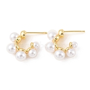 Plastic Pearl Beaded Half Round Stud Earrings, Rack Plating Brass Jewelry for Women, Cadmium Free & Lead Free, Real 18K Gold Plated, 19x18x6mm, Pin: 0.8mm(EJEW-C060-05G)