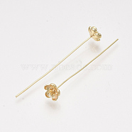 Brass Pins, Real 18K Gold Plated, Nickel Free, Flower, 48~51mm, Pin: 0.7mm(X-KK-T038-589G-NF)