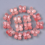 Cellulose Acetate(Resin) Bead Caps, 4-Petal, Flower, Salmon, 14x14x6mm, Hole: 1.2mm(X-KK-S161-02C)