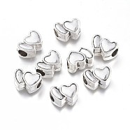 Heart Alloy European Large Hole Beads, Antique Silver, 10x14x7mm, Hole: 5mm(PALLOY-O065-28AS)