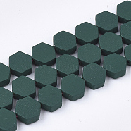 Spray Painted Non-magnetic Synthetic Hematite Beads Strands, Hexagon, Dark Green, 6.5x6x2.5mm, Hole: 1mm, about 66pcs/strand, 15.7 inch(G-T116-03B-14)