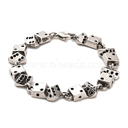 304 Stainless Steel Dice Link Chain Bracelets, Antique Silver, 8-7/8 inch(22.6cm)(BJEW-E094-04AS)