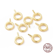 925 Sterling Silver Screw Eye Peg Bails, Ring, Real 18K Gold Plated, 9x6x1mm, Hole: 4mm, Pin: 0.6mm(STER-D035-42G)