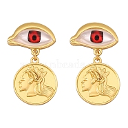 Golden Zinc Alloy Dangle Stud Earrings, Eye with Human, Red, 43x25mm(PW-WG39216-03)