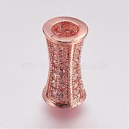 Brass Micro Pave Cubic Zirconia Beads, Tube, Rose Gold, 12x6mm, Hole: 3mm(ZIRC-G087-29RG)