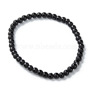 Frosted Glass Beads Stretch Bracelets, Round with Circle Pattern, Black, Beads: 4mm, Inner Diameter: 2-1/8 inch(5.3cm)(BJEW-I296-09A)