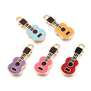 Eco-Friendly Zinc Alloy Pendants, with Enamel, Cadmium Free & Nickel Free & Lead Free, Guitar Shape, Light Gold, Mixed Color, 23x9x2mm, Hole: 2mm(FIND-N048-65-NR)