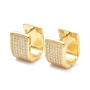 Brass Micro Pave Cubic Zirconia Hoop Earrings, Long-Lasting Plated, Cadmium Free & Lead Free, Real 18K Gold Plated, 14x12.5x10.5mm, Pin: 1mm(ZIRC-P090-04G)