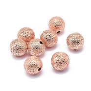 Rack Plating Brass Beads, Long-Lasting Plated, Round with Dot, Rose Gold, 11~11.5mm, Hole: 2mm(KK-O125-B-02RG)