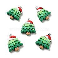 Christmas Opaque Resin Pendants, with Platinum Tone Iron Loops, Christmas Tree with Hat Charm, Sea Green, 28.5x22x6.5mm, Hole: 2x2.8mm(RESI-G043-B03)