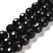 Natural Black Tourmaline Beads Strands, Faceted Round, 9.8~10.8mm, Hole: 1mm, about 38pcs/strand, 15.16''(38.5cm)(G-K345-A04-03)