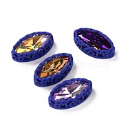 Sew on Rhinestone, Glass Rhinestone, with Brass Findings, Garments Accessories, Horse Eye, Mixed Color, Blue, 17.5x9.5x5.5mm, Hole: 0.8mm(RGLA-P033-E02-07)