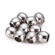 201 Stainless Steel European Beads, Large Hole Beads, Barrel, Stainless Steel Color, 10x8mm, Hole: 6mm(STAS-F250-08P)