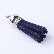 Faux Suede Tassel Pendant Decorations, with CCB Plastic Cord Ends, Platinum, Midnight Blue, 35~37x10mm, Hole: 1.8mm(FIND-T002-A04)