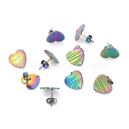 Ion Plating(IP) 304 Stainless Steel Stud Earring Findings, with Ear Nuts, Textured Heart, Rainbow Color, 12x13mm, Hole: 1.5mm, Pin: 0.7mm(STAS-I183-03B-M)