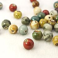 Handmade Fancy Antique Glazed Porcelain Beads, Round, Mixed Color, 14mm, Hole: 2mm(PORC-R405-M2)