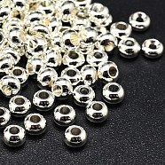 Brass Flat Round Spacer Beads, Silver Color Plated, 6x4mm, Hole: 2mm(X-KK-M085-18S-NR)