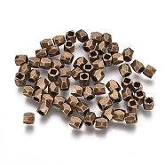 Brass Spacer Beads, Faceted, Column, Nickel Free, Antique Bronze, 3x3mm, Hole: 1.5mm(PALLOY-C077-AB-NF)
