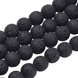 Natural Lava Rock Beads Strands, Round, Black, 6mm, hole: 0.8mm, about 60pcs/strand, 16 inch(G-OC0001-38-6mm)