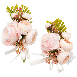 2Pcs 2 Style Silk Cloth Rose Flower Boutonniere Brooch & Wrist Corsage, for Wedding, Party Decorations, Lavender Blush, 120~135x75~80x61mm, 1pc/style(AJEW-CP0001-52)