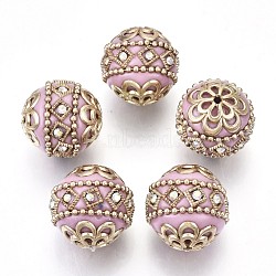 Handmade Indonesia Beads, with Metal Findings, Round, Light Gold, Pink, 19.5x19mm, Hole: 1mm(IPDL-E010-20Y)
