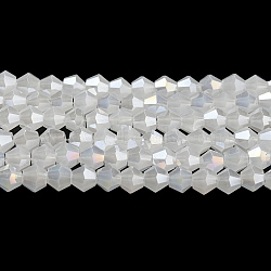 Imitation Jade Electroplate Glass Beads Strands, AB Color Plated, Faceted, Bicone, White, 4x4mm, Hole: 0.8mm, about 87~98pcs/strand, 12.76~14.61 inch(32.4~37.1cm)(GLAA-F029-J4mm-A06)