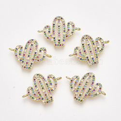 Brass Micro Pave Cubic Zirconia Links, Cactus, Colorful, Golden, 16x22x3mm, Hole: 1.5mm(ZIRC-T008-01G)