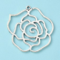 Tibetan Style Alloy Pendants, Rose, Antique Silver, Lead Free and Cadmium Free, 43x39x2mm, Hole: 2mm(X-LF10554Y)