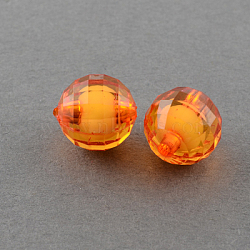 Transparent Acrylic Beads, Bead in Bead, Faceted, Round, Orange Red, 12mm, Hole: 2mm, about 580pcs/500g(TACR-S086-12mm-11)