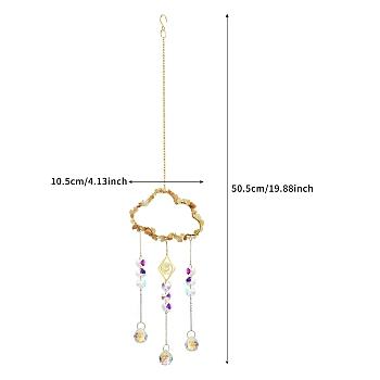 Alloy Cloud with Natural Yellow Quartz Chips Beaded Hanging Pendant Decorations, Glass Beaded Suncatchers for Party Window, Wall Display Decorations, 505x105mm