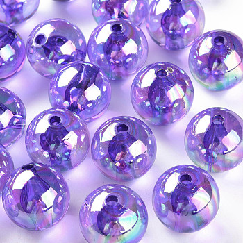Transparent Acrylic Beads, AB Color Plated, Round, Blue Violet, 20x19mm, Hole: 3mm, about 111pcs/500g