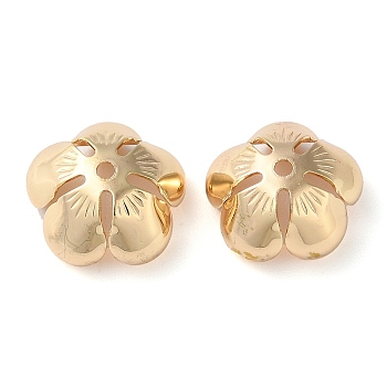 Brass Bead Caps, 5-Petal Flower, Real 14K Gold Plated, 13x13x6.5mm, Hole: 1.4mm