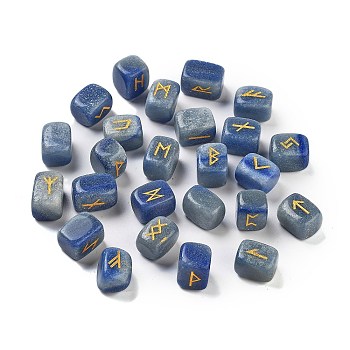 Rectangle Natural Blue Aventurine Rune Stones, Healing Stones for Chakras Balancing, Crystal Therapy, Meditation, Reiki, Divination, 15~16x11~12x11~11.5mm, 25pcs/set