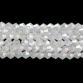 Imitation Jade Electroplate Glass Beads Strands, AB Color Plated, Faceted, Bicone, White, 4x4mm, Hole: 0.8mm, about 87~98pcs/strand, 12.76~14.61 inch(32.4~37.1cm)
