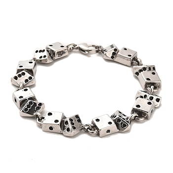 304 Stainless Steel Dice Link Chain Bracelets, Antique Silver, 8-7/8 inch(22.6cm)