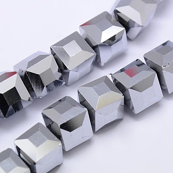 Faceted Cube Shaped Crystal Glass Beads Strands, Platinum Plated, 10x10x10mm, Hole: 1mm, about 79pcs/strand, 30.7 inch