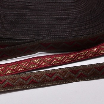 Polyester Ribbons, with Wave Pattern, Jacquard Ribbon, Dark Red, 1/2 inch(12mm), 33yards/roll(30.1752m/roll)