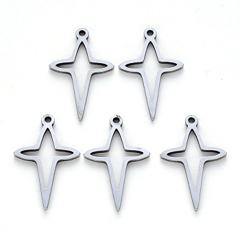 304 Stainless Steel Pendants, Laser Cut, Cross, Stainless Steel Color, 20x12x1mm, Hole: 1.2mm