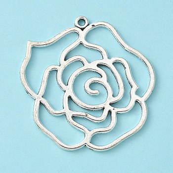 Tibetan Style Alloy Pendants, Rose, Antique Silver, Lead Free and Cadmium Free, 43x39x2mm, Hole: 2mm