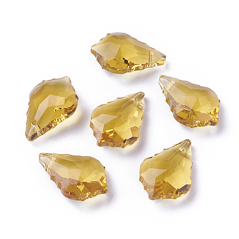 Faceted Glass Pendants, Leaf, Goldenrod, 22x15.5x8.5mm, Hole: 1mm
