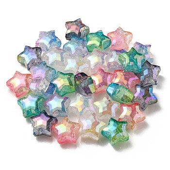 UV Plating Transparent Crackle Acrylic Beads, Gradient Color, Star, Mixed Color, 20x21.5x13mm, Hole: 3mm