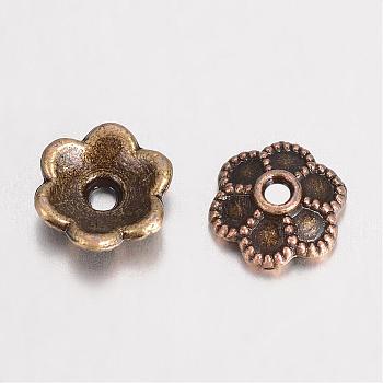 Alloy Bead Caps Enamel Settings, 6-Petal Flower, Antique Bronze, 6x2mm, Hole: 1mm