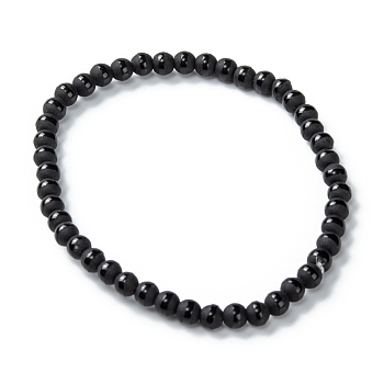 Frosted Glass Beads Stretch Bracelets, Round with Circle Pattern, Black, Beads: 4mm, Inner Diameter: 2-1/8 inch(5.3cm)