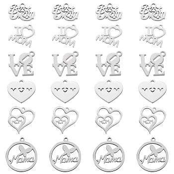 24Pcs 6 Style Pendants, with 201 Stainless Steel & 304 Stainless Steel, Stainless Steel Color, 4pcs/style