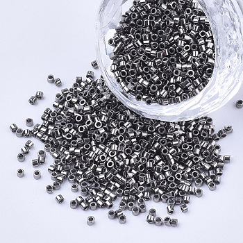 Electroplate Cylinder Seed Beads, Uniform Size, Metallic Colours, Gray, 1.5~2x1~2mm, Hole: 0.8mm, about 4000pcs/bag, about 50g/bag