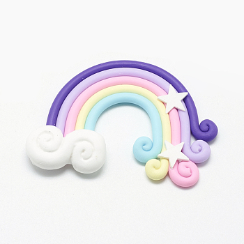 Handmade Polymer Clay Cabochons, Rainbow, Colorful, 36~40x47~53x3mm