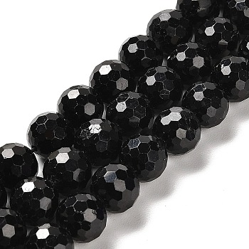 Natural Black Tourmaline Beads Strands, Faceted Round, 9.8~10.8mm, Hole: 1mm, about 38pcs/strand, 15.16''(38.5cm)