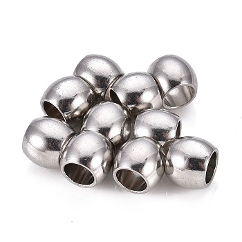 201 Stainless Steel European Beads, Large Hole Beads, Barrel, Stainless Steel Color, 10x8mm, Hole: 6mm